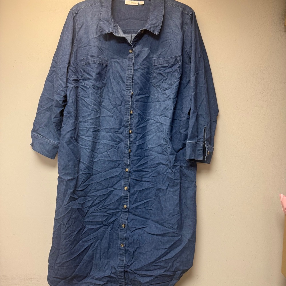 Belle by Kim Gravel Denim Shirt Dress Women 3XP Blue Excellent Long Sleeve Midi